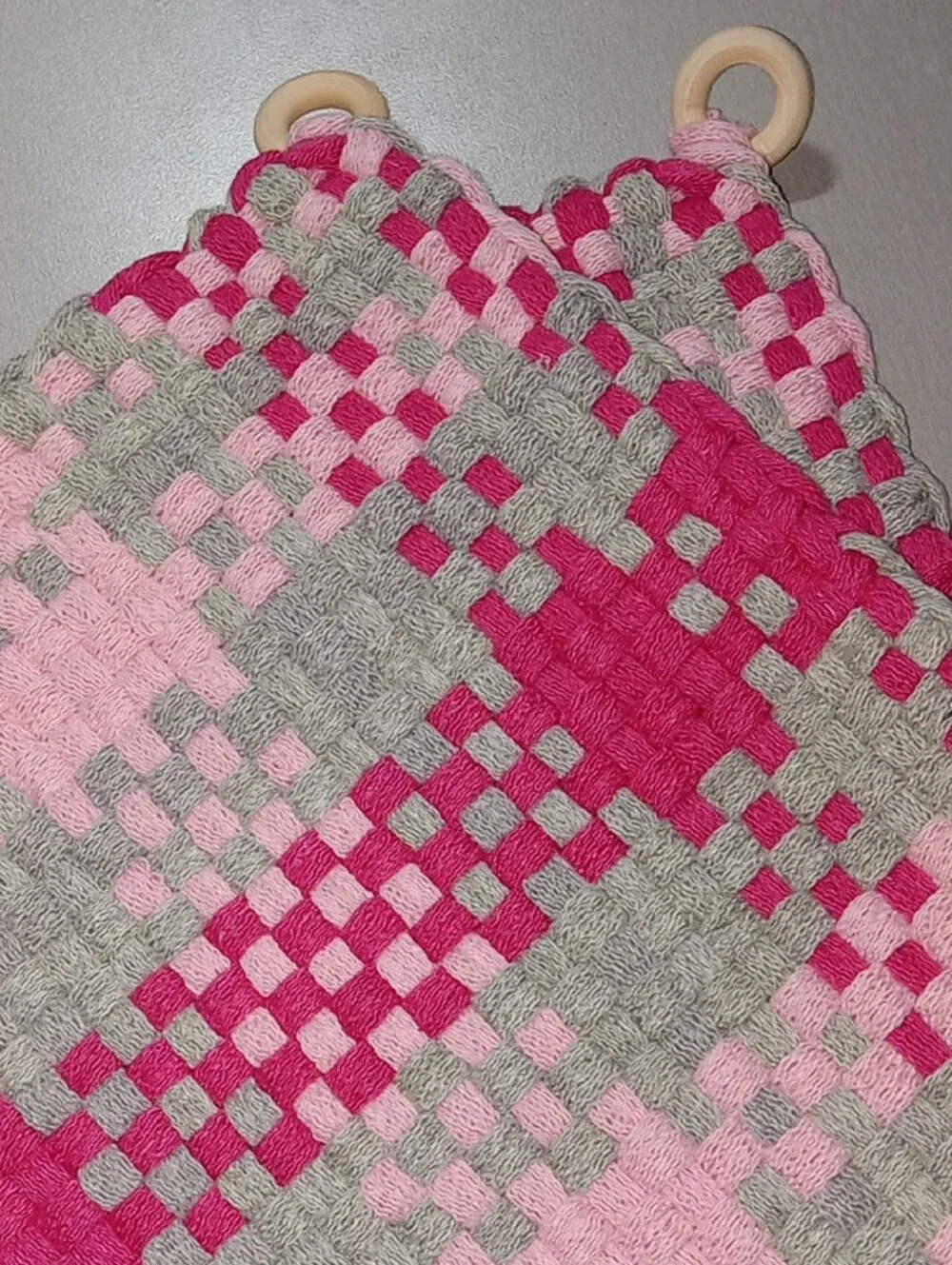 Handmade Pink & Gray Woven Pot Holders - Set of 2